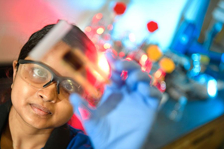 Student working in the biomolecular lab